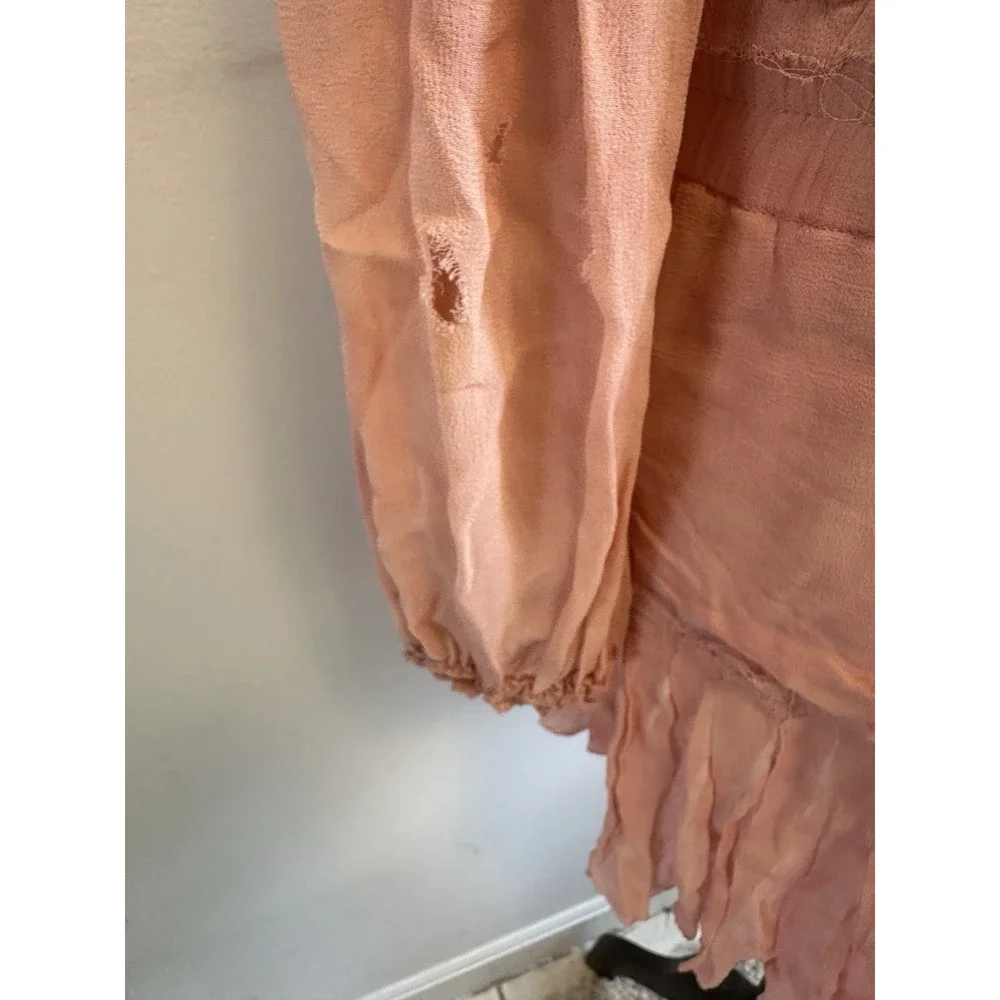 LoveShackFancy Marsala Pink Mini Dress Tiered Tie Smocked Long Sleeve Ruffle‎ M
